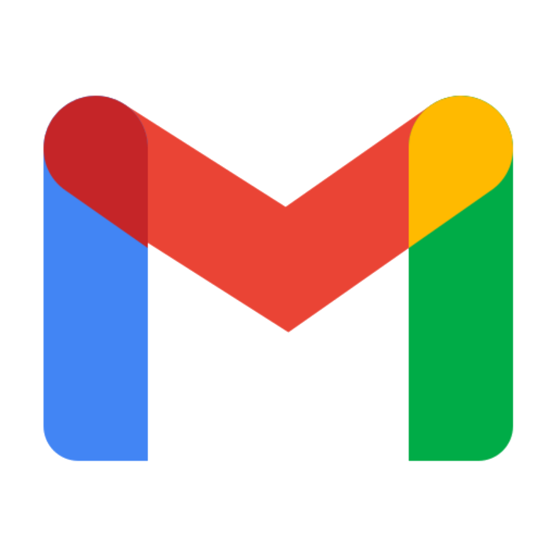 Sininen ja vihreä puhelin, punainen kirjekuori keskellä, keltainen ympyrä oikeassa yläkulmassa. g mail logo

