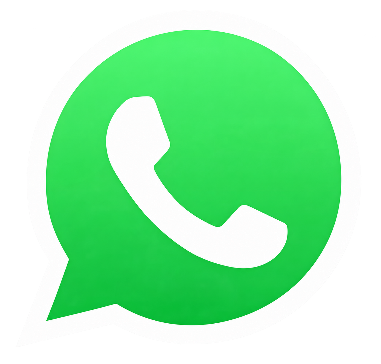 Vihreä puhekupla, jossa valkoinen puhelin-ikonin muoto, valkoisella reunuksella ja mustalla taustalla. Whatsapp
